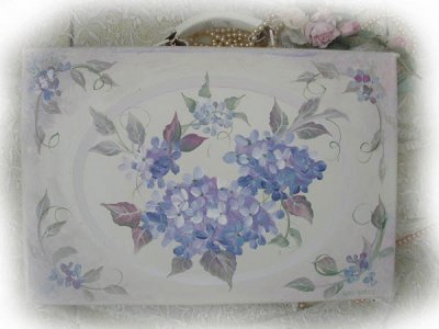 Pretty Blue Hydrangea Suit Case-Decoupage Art