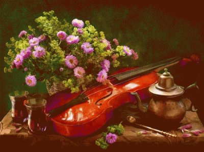 Elegant Violin and Flowers-Still life