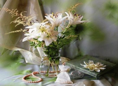 Beautiful White Lilies and Pearls