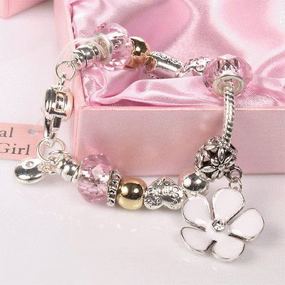 Silver and Pink Charm Bracelet -Flower Girl Gift