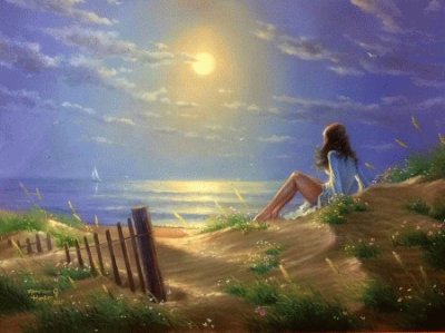 Girl Waiting on the Beach-Painting