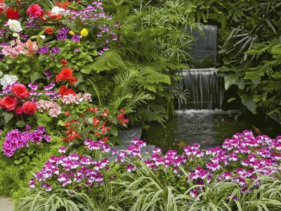 Lush Waterfall Garden