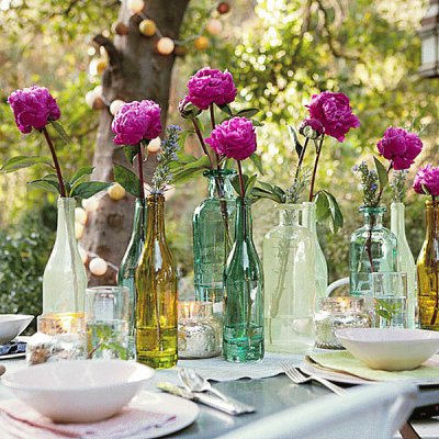 Fresh Cut Flowers in Vintage Bottles