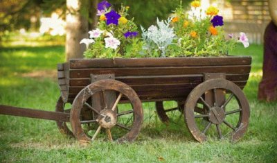 Rustic Wooden Wagon Planter