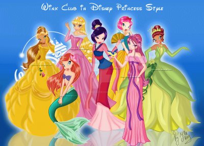 Belle Ariel Aurora Mulan SnowWhite Giselle Tiana