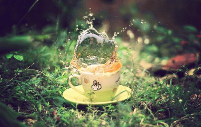 Splashing Coffee in Vintage Cup-Photography