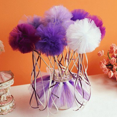 Purple and White Pom Pom Wands