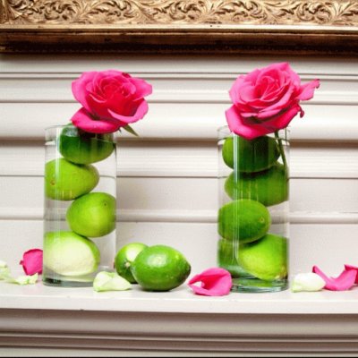 Centerpieces of Floating Limes and Roses