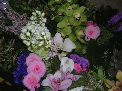 Pink and blue flower arrangement