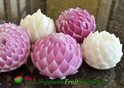 Purple and White Carved Onion Flowers