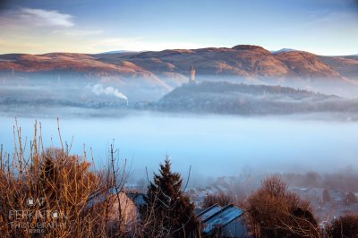 Wallace Monument in mist Stirling