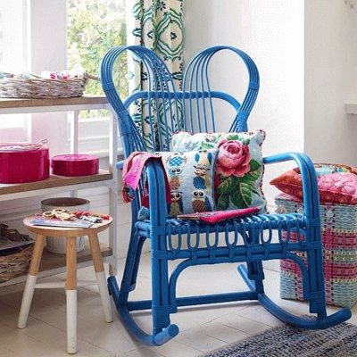 Craft Corner with Blue Wicker Rocker