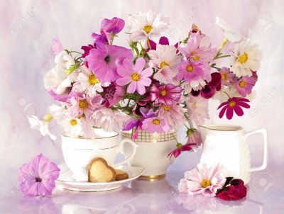 Lovely Flowers with a Cup of Kosmeya- ART