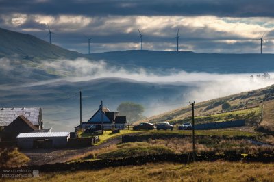 Early morning mist on the farm