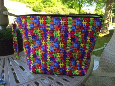 Colorful Tote Bag with Puzzle Pieces