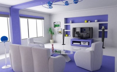 Contemporary Purple and White Living Room