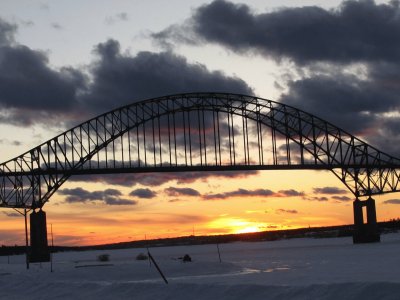 Sunset over the frozen Miramichi River