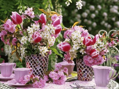 Lavender Cups and Spring Flowers