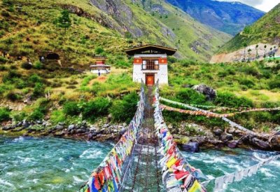 Bhutan-Colorful Prayer Flag Bridge