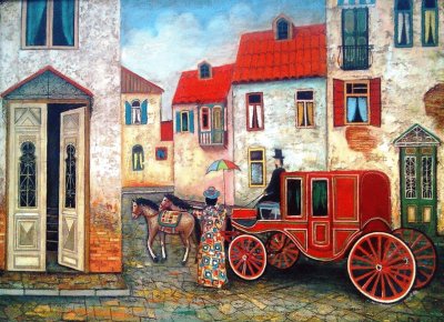 Naif Art - Horse   Carriage