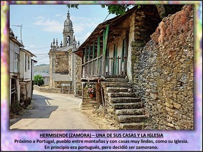 HERMISENDE (ZAMORA) â€“ UNA DE SUS CASAS Y LA IGLESIA