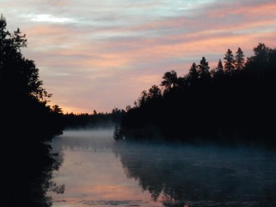 Misty river sunrise at Black River NB    L