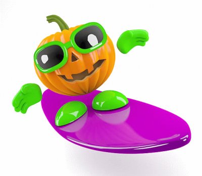 Cute 3-D  Surfing Pumpkin