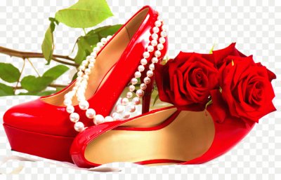 Red Heels-Flowers and Pearls- Still Life Art