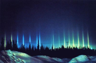 Light shining thru ice crystals suppended in air.