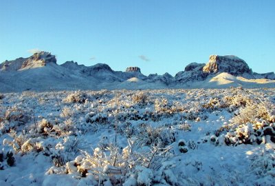 Snow in desert of Big Bend