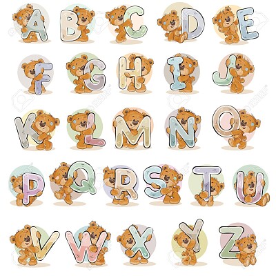 alphabet with funny teddy bear