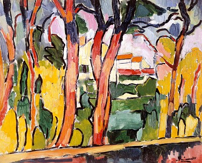 Vlaminck paysage aux arbres rouges