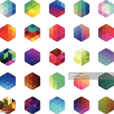 Multi coloured hexagon mosaic buttons