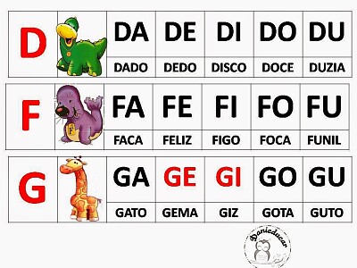 פאזל של Família silábica do D,F,G