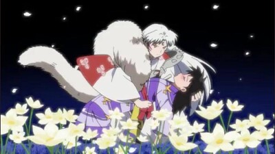 sesshomaru sostiene a Rin hanyo no yashahime