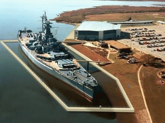 Battleship North Carolina in cofferdam