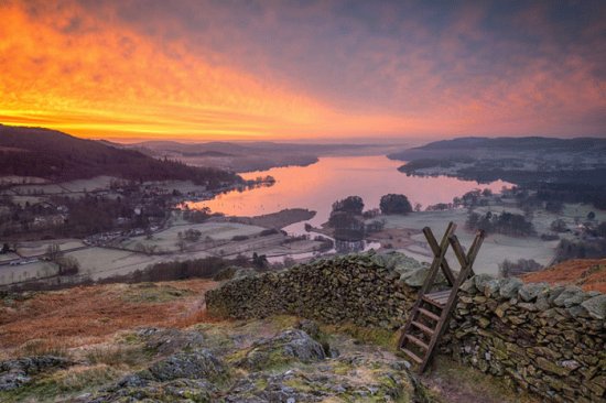 lake district au coucher du soleil