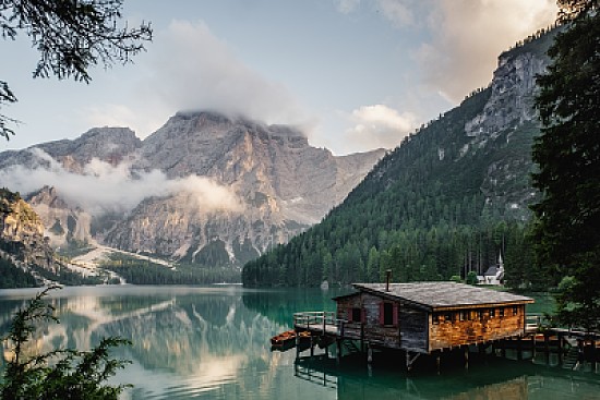 Boathouse on a mountain lake