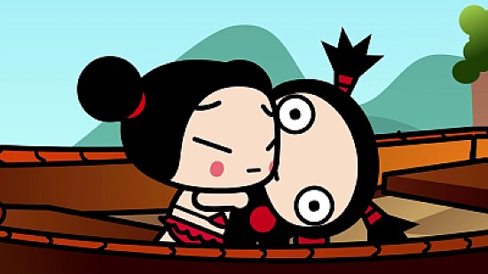 pucca abraza a garu por miedo pucca