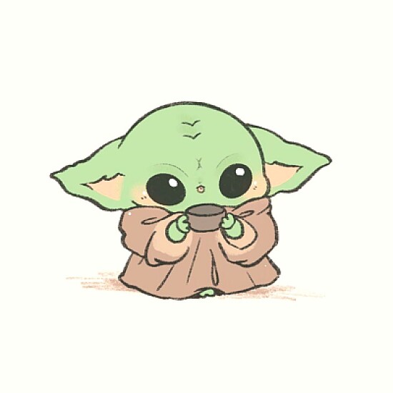 baby yoda drinking her soup